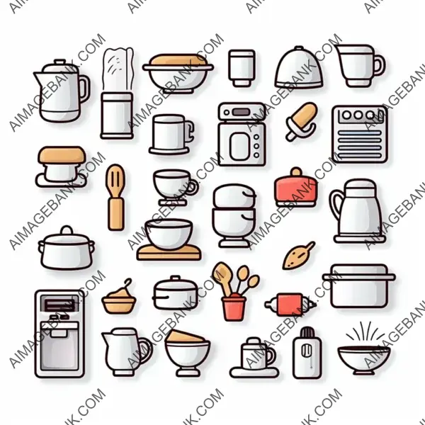 Cute Kitchen Utensils Doodle Sticker Set: White Background