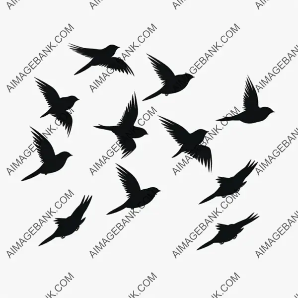 Silhouette of Flying Birds on White Background