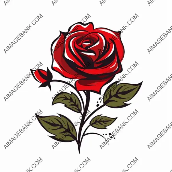 Vector Silhouette of Red Rose Flower in Simple Flat Style