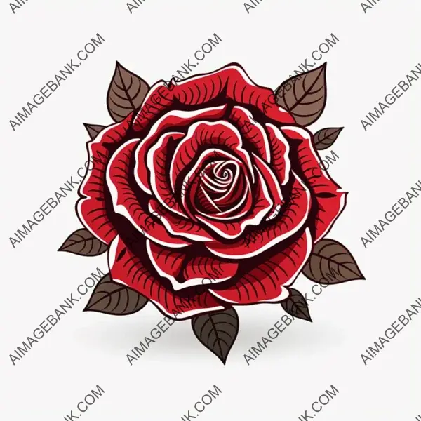 Vector Silhouette: Red Rose Flower in Simple Flat Style