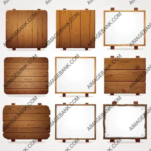 Set of Wooden Sign Boards with White Clean Background