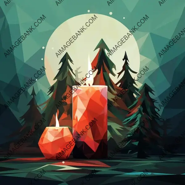 Drawing of a Fir Branch with a Burning Red Candle