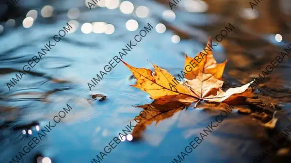 Autumnal Leaf Sailing in a Puddle