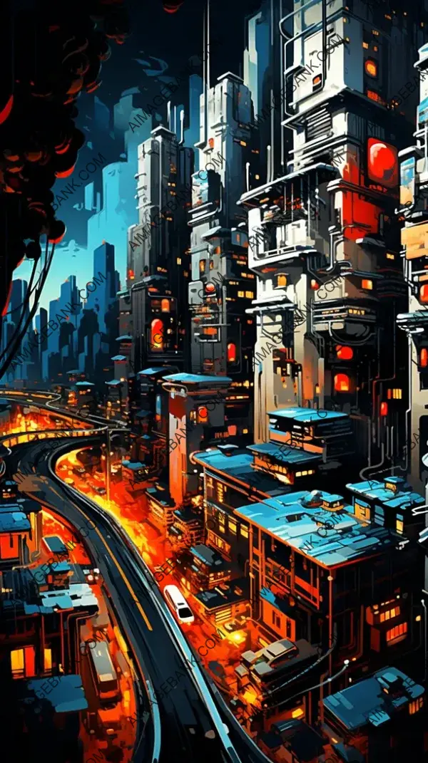 Majestic Cityscape in Casein Paint &#8211; Cyberpunk City Vibes