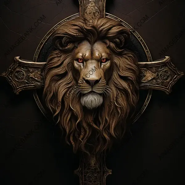 Cross-Like Crest Logo with Realistic Lion