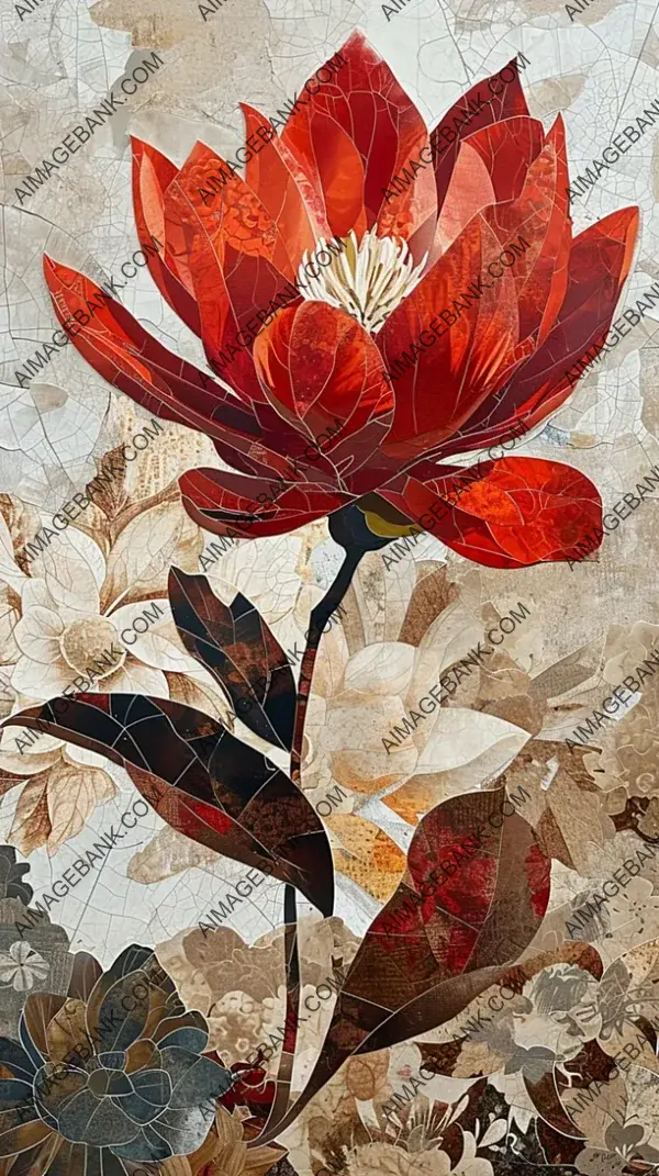 Elegant Red Blossom: Brown and White Art