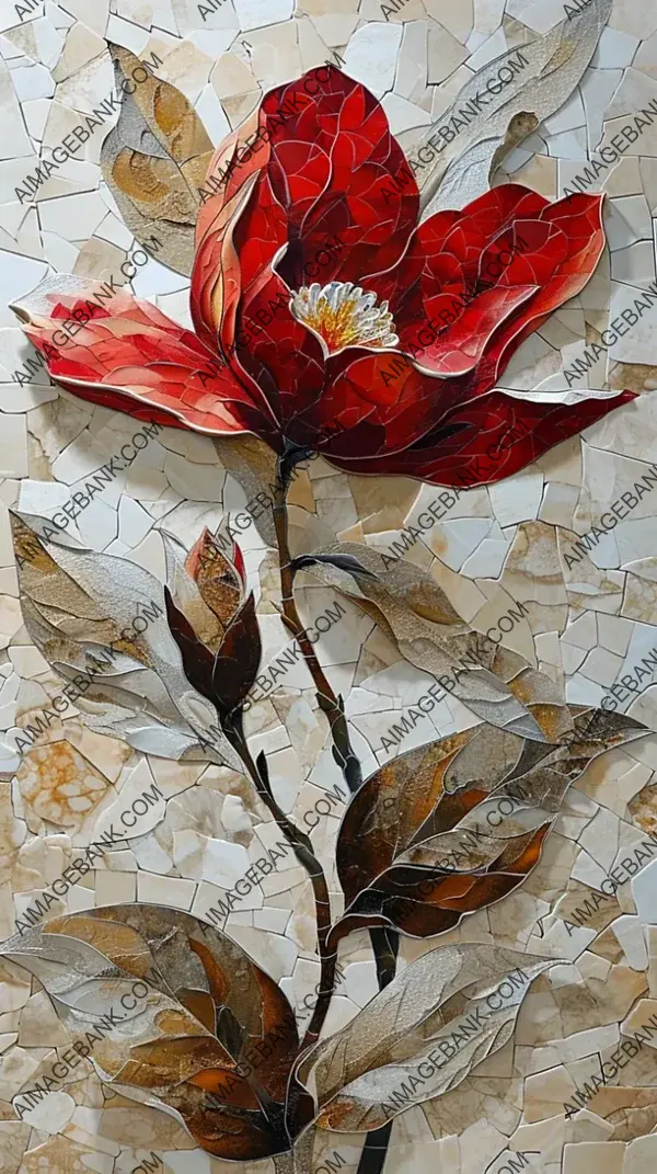 Artistic Flair: Red Blossom in Brown and White