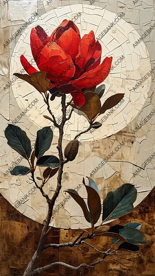 Red Floral Delight: Brown and White Artwork