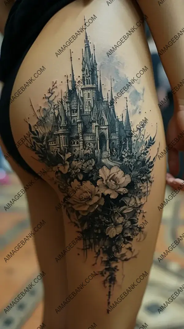 Gothic Castle Moonlight Tattoo: Stylized Elegance