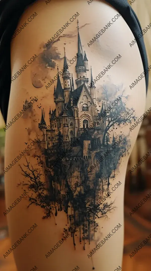 Tattoo Capturing the Mystique of Moonlit Gothic Castle