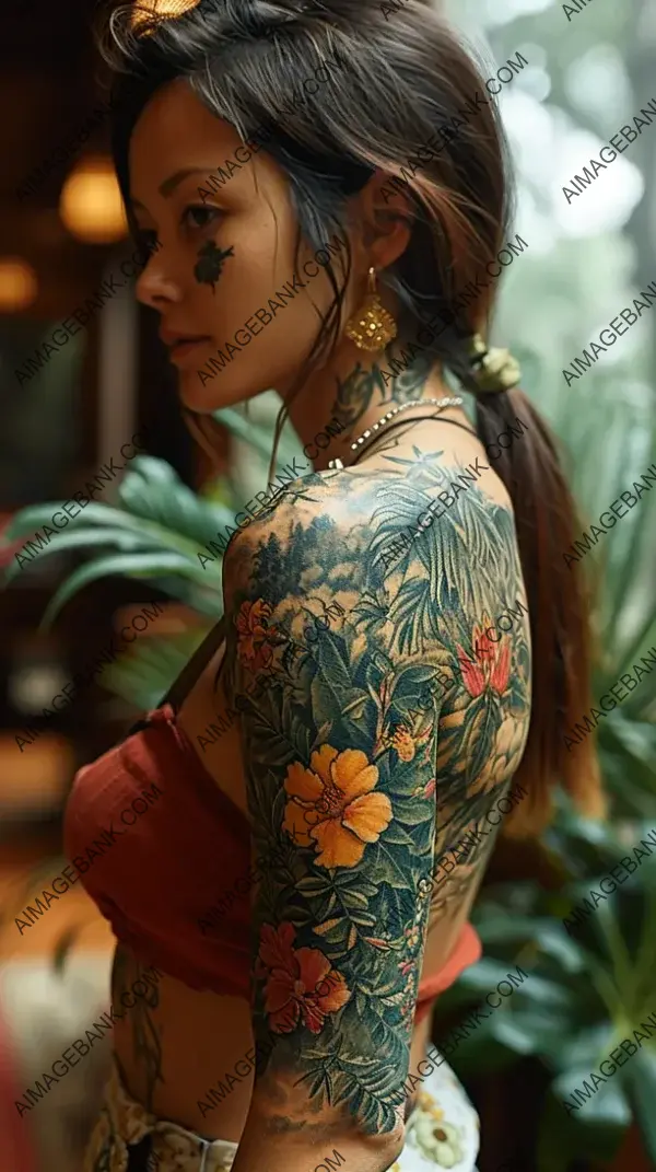 Tattoo Capturing the Beauty of a Lush Tropical Rainforest