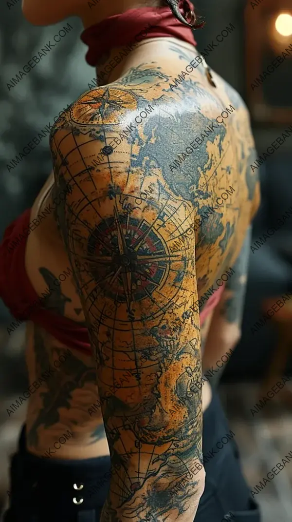 Tattoo Depicting the Intricate Detailing of an Old World Map