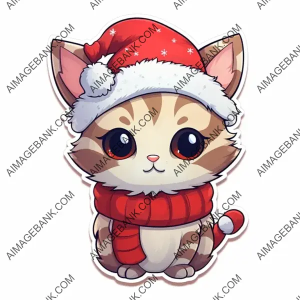 Adorable Christmas Kawaii Cat Sticker Tattoo