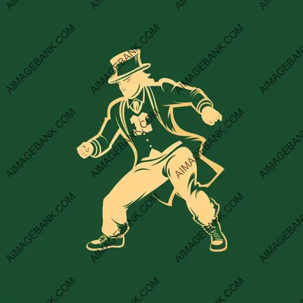 Irish Green White Gold Sport Logo Dancing Leprechaun Tattoo