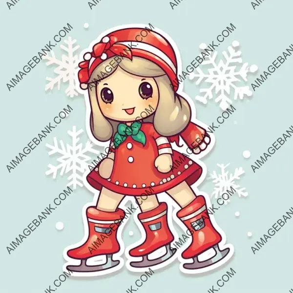 Kawaii Christmas Skates Sticker Tattoo: Fun on Ice