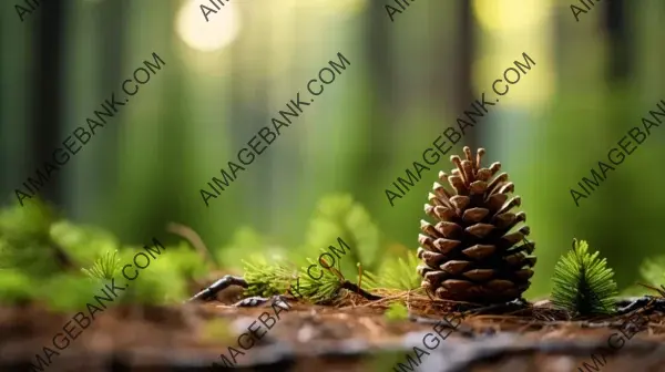 Pine Cone and Moss in a Shallow Forest