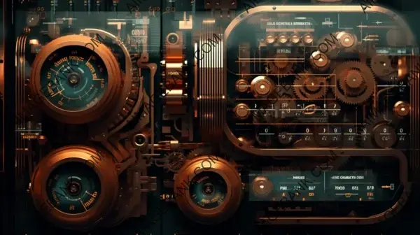 Create Wallpaper Showcasing an Intricate Clockwork Mechanism and Computer Data