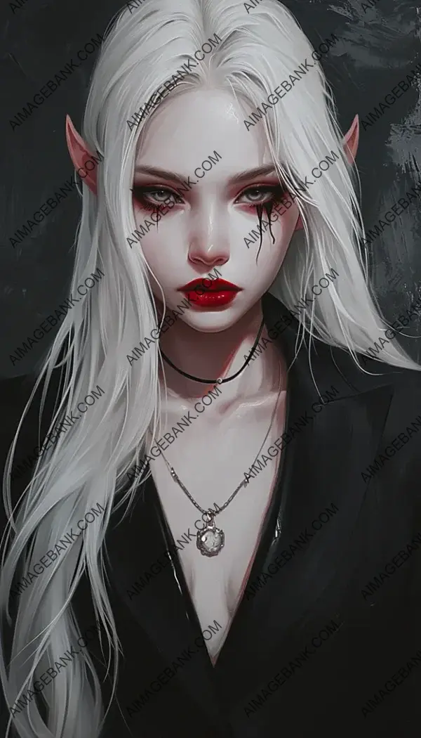 Gorgeous Vampire Woman: Elegant Anime Portrait
