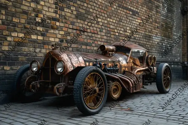 Steampunk Car Design: Industrial Aesthetics on Brick Wall