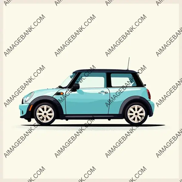 Sideview of Sky Blue Mini Cooper: Minimalistic Charm