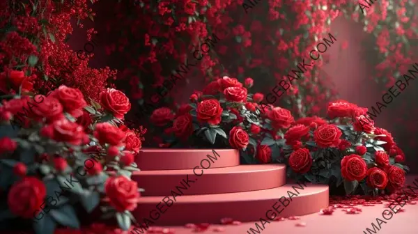 Red Table Decor: 3D Roses Floral Summer Background