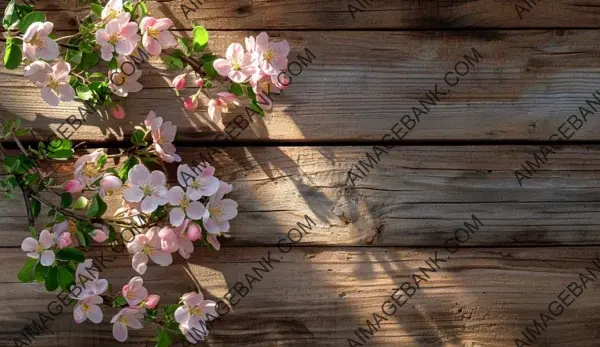 Wood Background with Blossoms: Apple Tree in Sunlight