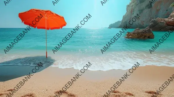 Summer Vacation Beach Scene: Relaxation Under Umbrella