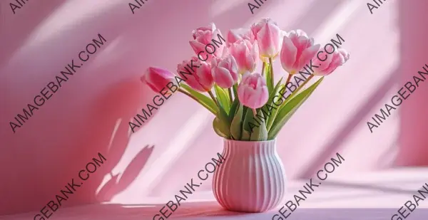 Pink Tulips Arrangement in Vase on Wall