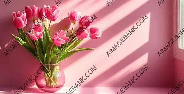 Stylish Pink Tulips in Vase Against Wall