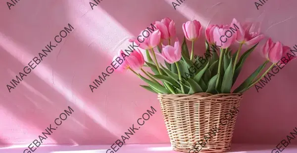 Pink Tulips in Wicker Basket Adorning Wall