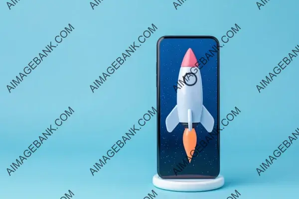 Blue Background Featuring Rocket Icon on Cell Phone Screen