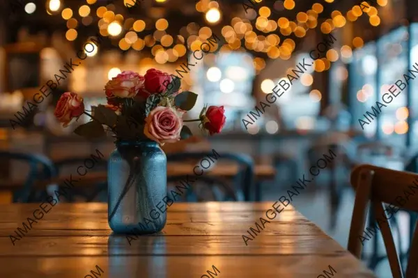 Bokeh Background with Rose Vase on Table