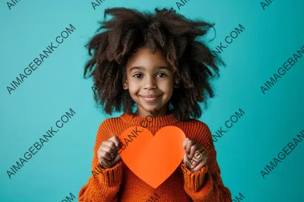 Five-Year-Old Afro Girl Holding Up Orange Heart