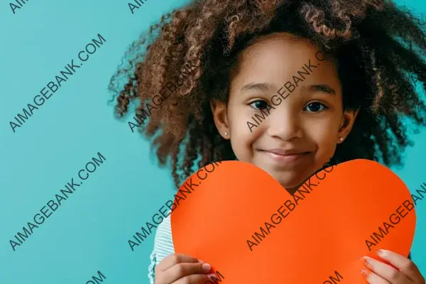 Afro Girl Holding Up Orange Heart: Heartwarming