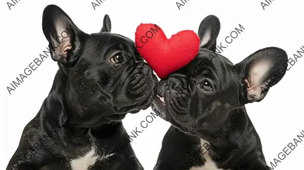 Kissing French Bulldogs with Red Heart: Love Theme