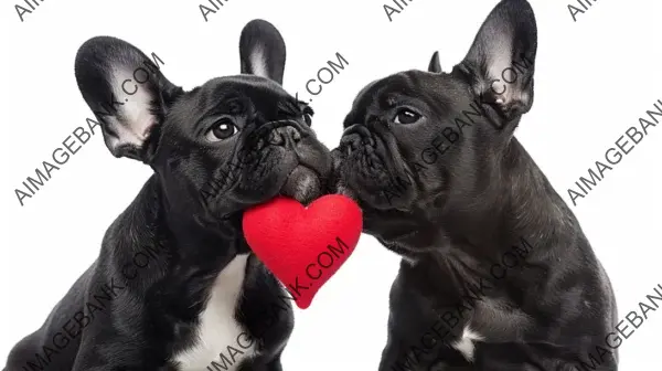 Red Heart with French Bulldogs Couple Kissing