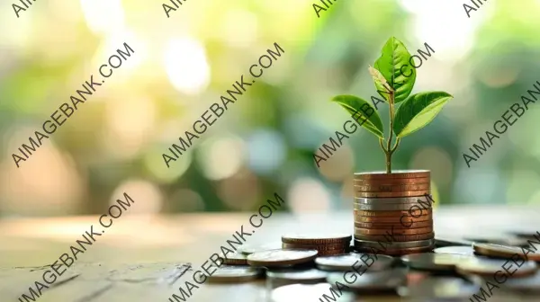 Green Plant Growing from Stack on Monochromatic Background