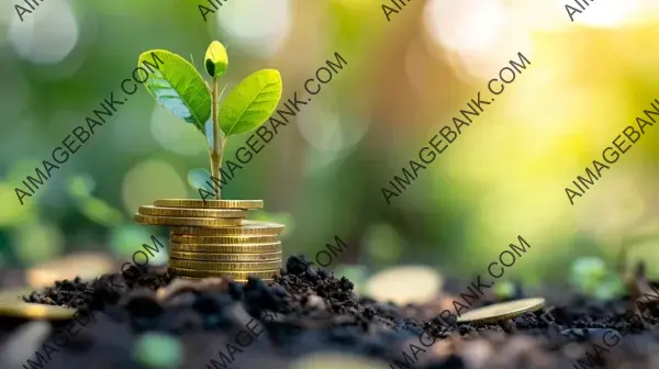 Monochromatic Background with Growing Green Plant from Stack