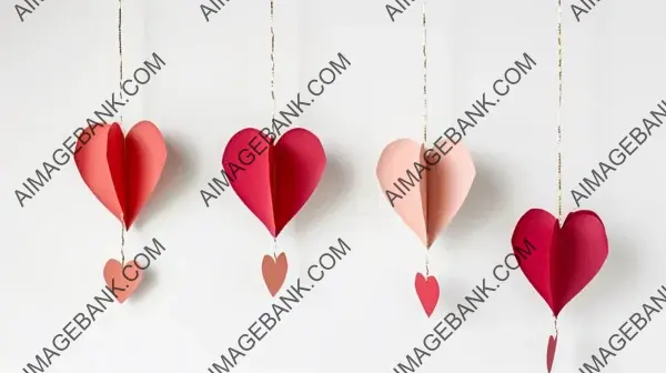 Isolated Hanging Paper Hearts on White Background