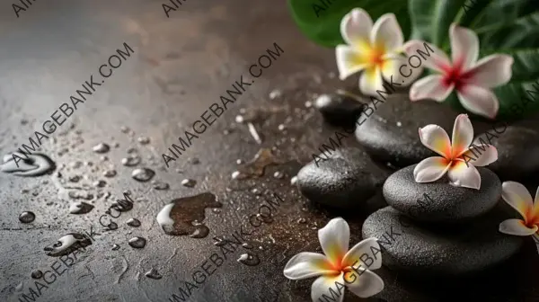 Massage Stones and Exotic Spa on Brown Background