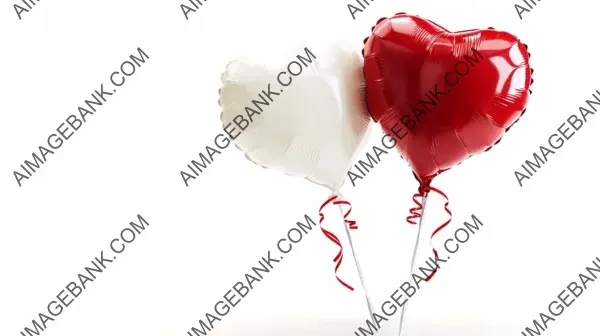 Isolated White Background with Two Heart-Shaped Balloons
