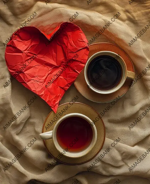 Red Heart by Tea Cups: Romantic Setting