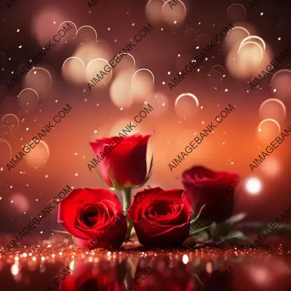 Red Glowing Hearts and Roses: Romantic Atmosphere
