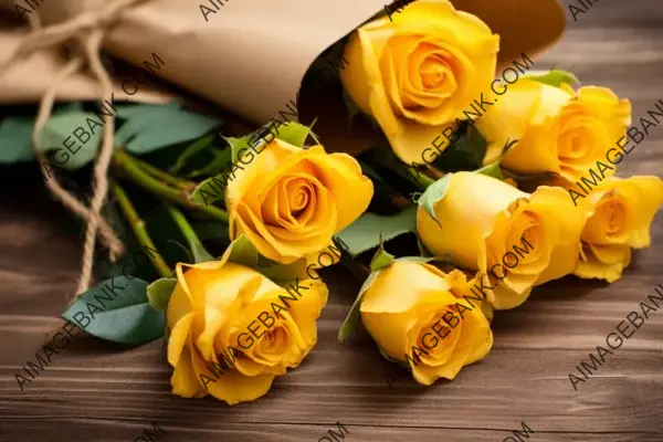 Beautiful Fresh Cut Yellow Roses on Light Brown