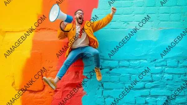 Funny Portrait with Emotionally Jumping Guy