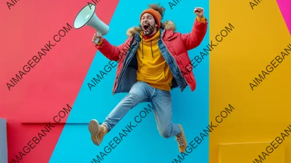 Funny and Emotional Portrait of Jumping Guy