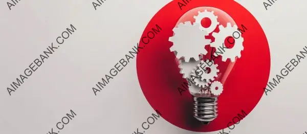 Red Circle Background with Light Bulb and Gear Inside