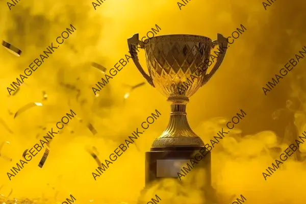 Golden Trophy on Dark Yellow Background with Smoke