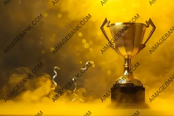 Golden Trophy with Smoke on Dark Yellow Background