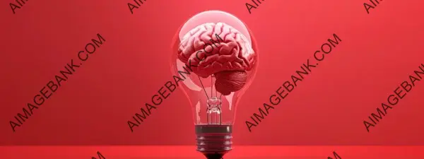 Human Brain Inside Light Bulb on Red Background